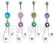FLOWER WITH SWIRLS AND GEMS BELLY RING BNABFL151TZ- TANZANITE