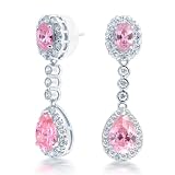 Bling Jewelry Crown CZ Bezel Set Pink Teardrop Chandelier Earrings