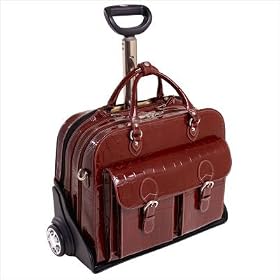Siamod San Martino Leather Wheeled Travel Bag Laptop Briefcase Cherry Red