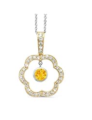 Open Carnation Floral Diamond Pendant With A Round Center Stone In 18K Yellow Gold With A 0.40 ct. Genuine Citrine Center Stone.