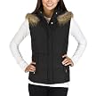Liz Claiborne Black Down Vest with Fur–Lined Hood