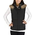 Liz Claiborne Black Down Vest with Fur–Lined Hood