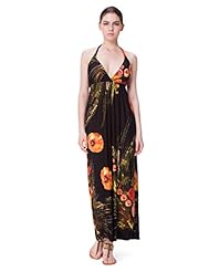 Plunging Neck Summer Polyester Lace Glittering Floral Print Empire   Waistline Halter Maxi Dress 
