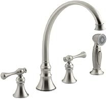 Hot Sale KOHLER K-16109-4A-BN Revival Kitchen Sink Faucet, Vibrant Brushed Nickel