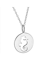 925 Sterling Silver Sea Horse Round Charm Pendant/Necklace 18 Inches 925 Silver Chain