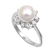 Sterling Silver Ring - Mother of Pearl and Clear CZ - Prong Set - 10 mm x 2 mm, Sizes 5-9