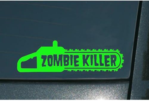 CHAINSAW ZOMBIE KILLER 8" (color: LIME TREE GREEN) Vinyl Decal Window Sticker for Cars, Trucks, Windows, Walls, Laptops, and other stuff.