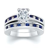 2.50 CT RADIANT DIAMOND W ROUND BLUE SAPPHIRE RING SET