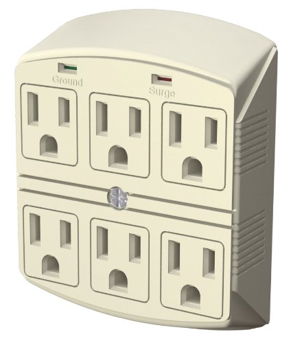Stanley 33207 6-Outlet 1050J Surge Protected Wall Adapter, White