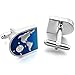 INBLUE Men's Rhodium Plated Cufflinks Silver Tone Blue World Map Shirt Wedding