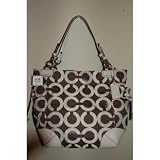 NEW AUTHENTIC COACH PEYTON CANVAS OP ART TOTE (Espresso/Parchment/Silver)