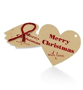 6 Die-Cut Merry Christmas Heart Christmas Gift Tags