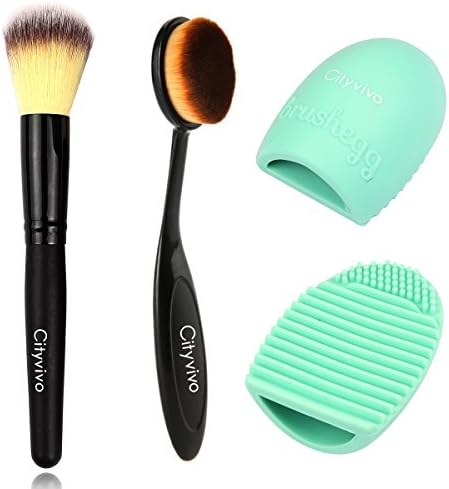 Cityvivo 3 Pieces Makeup Brush Set, Pro Cosmetic Makeup Face Cream Powder Blush Toothbrush Curve Foundation Brush &amp; Cleaning Glove MakeUp Washing Brush