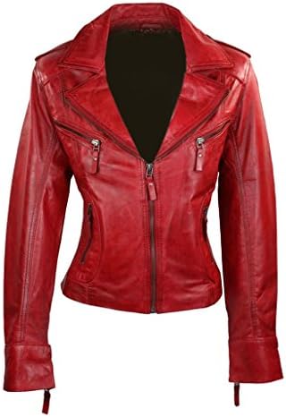 Softskin Leather Women's Lambskin Leather Bomber Biker Jacket X-Small Red