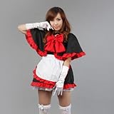 TOMSUIT Red Shawl Apron Maid Cosplay Halloween Costume Dress, L, Red