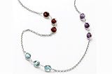 14K White Gold Diamond Cut 16 Necklace, set with multi-colored semi-precious stones