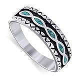 Turquoise Gemstone Inlay 7 MM Band Sterling Silver South Western Native American Style Ring