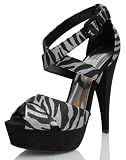 Zebra Black and Silver Glitter Platform Dress High Heels Ramos