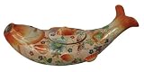 Chinese porcelain fish "box" - hand painted, pink with flowers and butterflies