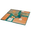Fused Glass Decorative Plate in Squares Design, Jade and Orange, w/ Iron Folding Base