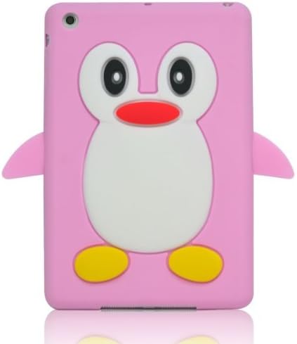 New Case for Apple Ipad Mini Cute Animal Penguin Soft Silicone Rubber Skin Protective Cover-Pink(Random Gift 2 PCS Cartoon Sticker)