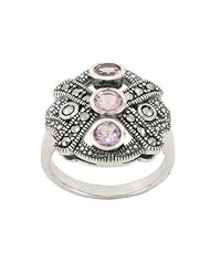 Sterling Silver Marcasite and Amethyst 3-Stone Ring