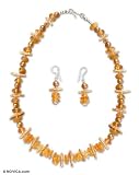 Pearl and amber jewelry set, 'Sunshine' 0.6