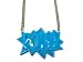 Blue Homica POW! Pendant with a 36 Inch Cuban Chain Necklace