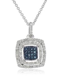 Sterling Silver Blue and White Diamond Pendant Necklace (1/4 Cttw, I-J Color, I2-I3 Clarity), 18"