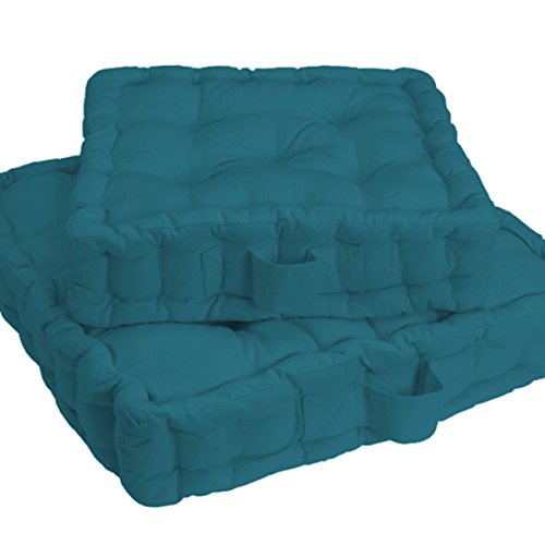 La Redoute Cotton Floor Cushion With Carrying Handle Blue Size 38 X 38 X 10 Cm