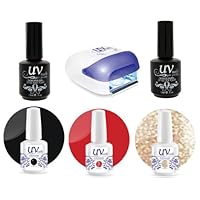 Bundle 9 Items: Uv-nails Gel Uv Lamp Pro + Base & Top Coat + 3 Polishes Set Hollywood Glam + Aviva Nail Kit! include(jojeba cuticle oil, nail buffer ,eco nail file)