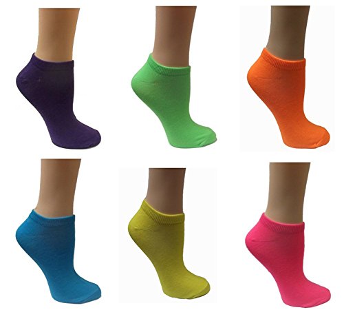 Womens 6 Pair Pack Neon Assorted Anklet Socks