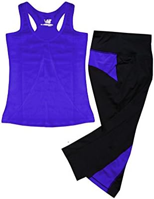 W Sport Women's Athletic Racer Back Tank Top &amp; Skinny Yoga Capri Leggings Set, Purple, Large