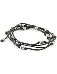 M.Cohen Handmade Designs Multi-Wrap with Sterling Silver Skulls on Knotted Wax Cord