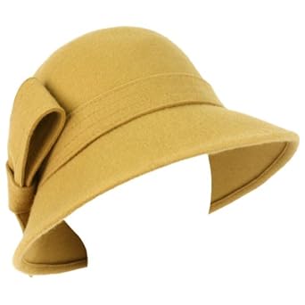 100% Wool Winter Structured Cloche Bucket Bell Church Stitch Ribbon Hat Camel