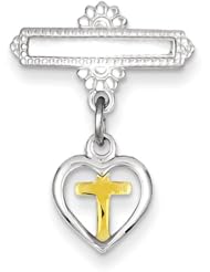 Sterling Silver Vermeil Heart Cross Pin