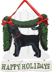 Portuguese Water Dog Happy Holidays Sign (Picket Fence)