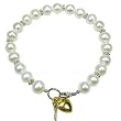 Key to My Heart White Cultured Pearl Charm Bracelet in 18k Yellow Gold Overlay Sterling Silver (7")
