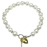 Key to My Heart White Cultured Pearl Charm Bracelet in 18k Yellow Gold Overlay Sterling Silver (7")