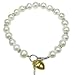 Key to My Heart White Cultured Pearl Charm Bracelet in 18k Yellow Gold Overlay Sterling Silver (7")