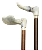 Walking Cane-White marbleized left hand. This wooden cane has a palm grip molded handle good for those with arthritis problems. This walking stick cane has a 36 inch long hardwood shaft. This walking aid hast a weight capacity of 250 pounds.