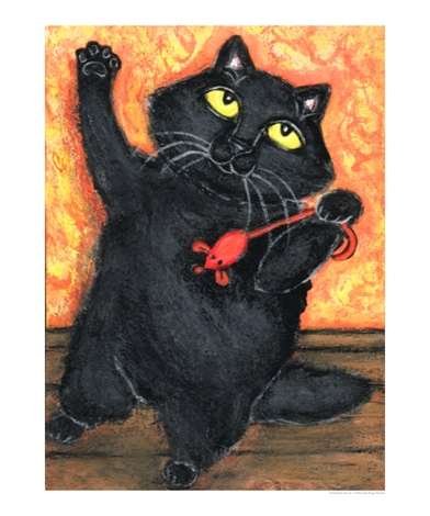 Cover image : Black Cat With Mouse Toy Animals Giclee Poster Print by Jamie Wogan Edwards, 16x20