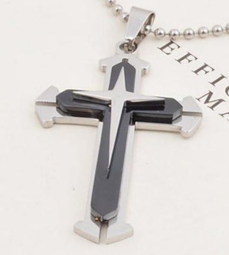 Anyphone Stainless Steel Necklace Cross Mens Womens Pendant Chain (3-Black)