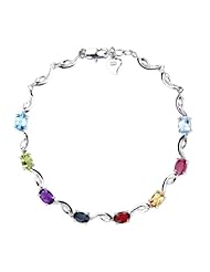 Honeystore Womens 925 Silver White Gold Plated Gemstone Bracelet Color Multi-color