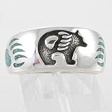 Sterling Silver and Turquoise Bear and Bear Paw Design Ring, #11115
