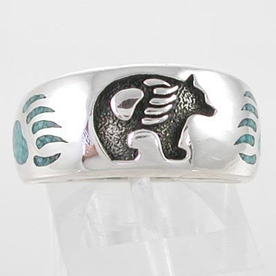 Sterling Silver and Turquoise Bear and Bear Paw Design Ring  #11115