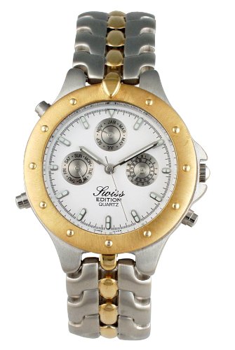 Swiss Edition Swiss Made Mens Two-Tone Round Watch with a Multi-Function Movement and White Dial