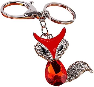 NEW PLEASURE Fox Crystal Glass Key Chains Car Key Ring Bag Pendant (A Red)