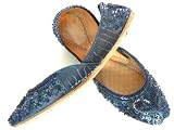 Beachcombers! Ethnic Embellished Silk Beaded & Sequin Indian Khussa Belly Dance Shoes Navy Blue
