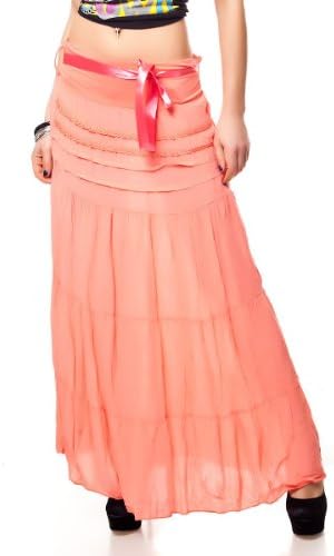 Italy Moda Women's Boho Maxi Skirt with Satin Band S Corall